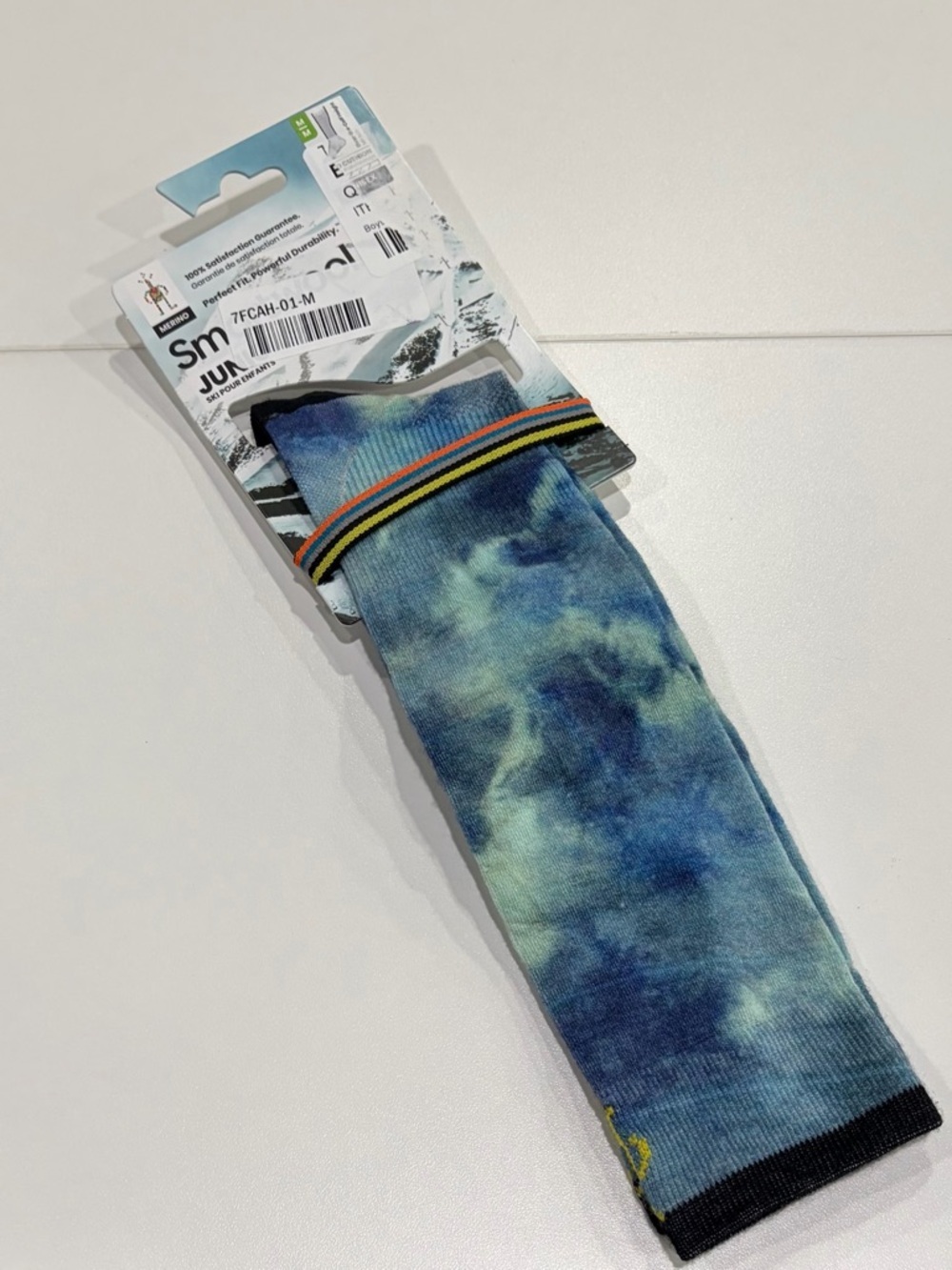 SmartWool Boys Girls Kids Medium Tie Dye Print Zero Cushion Ski Socks Blue NWT